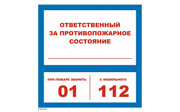 Т-09 "Ответственный за противопожарное состояние" знак 200х200мм самоклеющийся