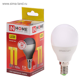 Лампа LED-ШАР 11W 150-275V 3000K 990Lm E14 VC IN HOME 4690612020587