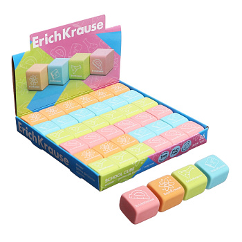 Ластик ErichKrause "School cube" 22*22*17мм синтетика микс 10420781