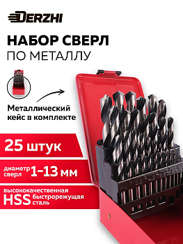 Набор сверл DERZHI по металлу 25шт 8302-004