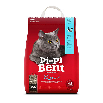 Pi-pi Bent Классик комк.наполнитель 10кг впитывает до 24л крафт пакет 22906