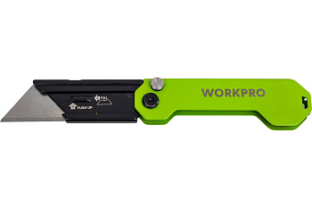 Нож складной быстросменный "Workpro" из нержавеющей стали, зеленый WP211030