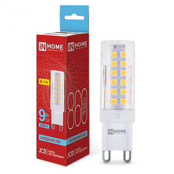 Лампа светодиодная LED-JCD 9Вт 230В G9 6500К 860Лм IN HOME 4690612036403