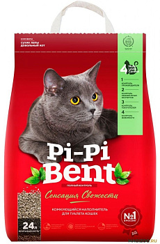 Pi-pi Bent Сенсация свежести комк.наполнитель 10кг впитывает до 24л крафт пакет 22917