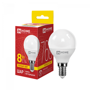 Лампа LED-ШАР 8W 150-275V 3000K 760Lm E14 VC IN HOME 4690612020549