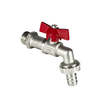 Кран водоразборный бабочка 3/4" со штуцером НИКЕЛ. VALFEX (80/10) (VF.436.NB.034)