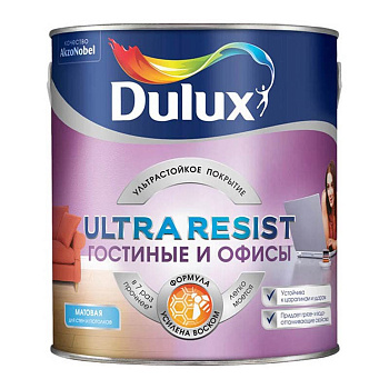 Краска ВД DULUX Ultra Resist Гостиные и офисы матовая  база BW (2,5л)  5239197