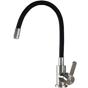 L74004-2  Смеситель для кухни с черным силиконовым изливом (нерж)