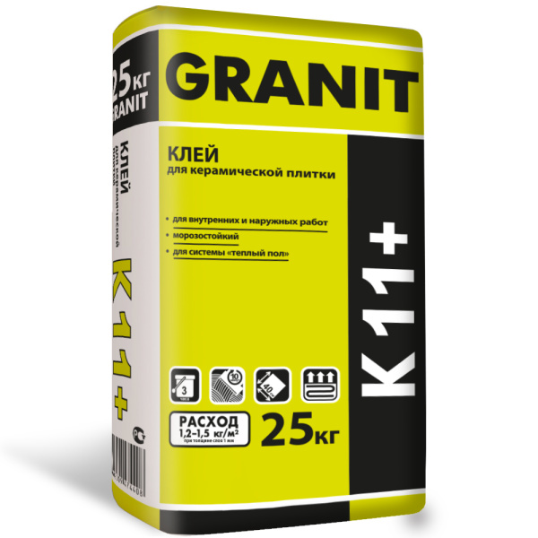 Клей GRANIT K-11+ 25кг для керамической плитки вн/нар работ 50шт.